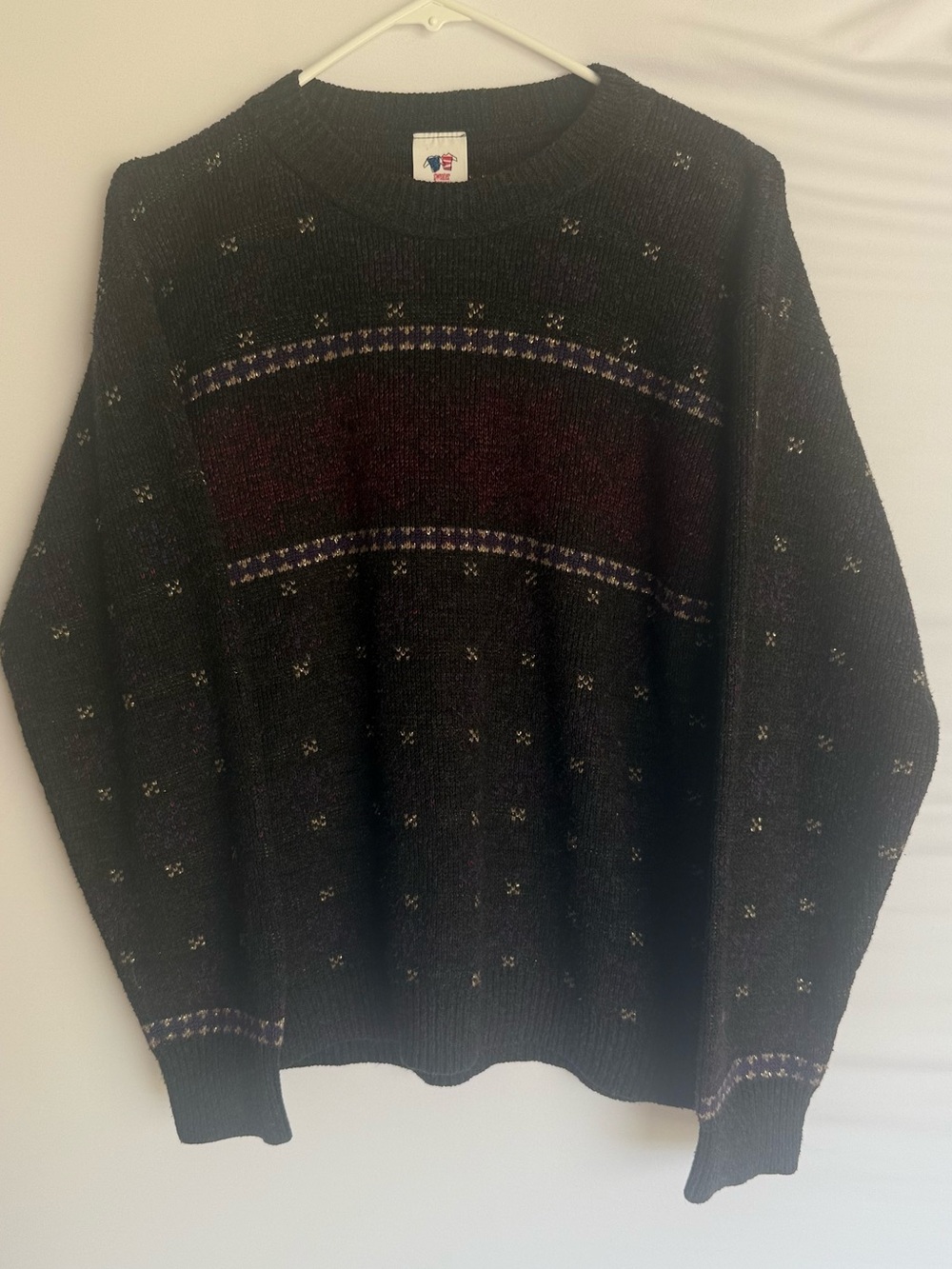 Sweater Bazaar Vintage Dark Gray Patterned Crewneck Sweater Medium